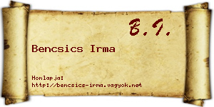 Bencsics Irma névjegykártya