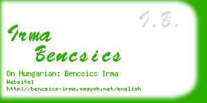 irma bencsics business card